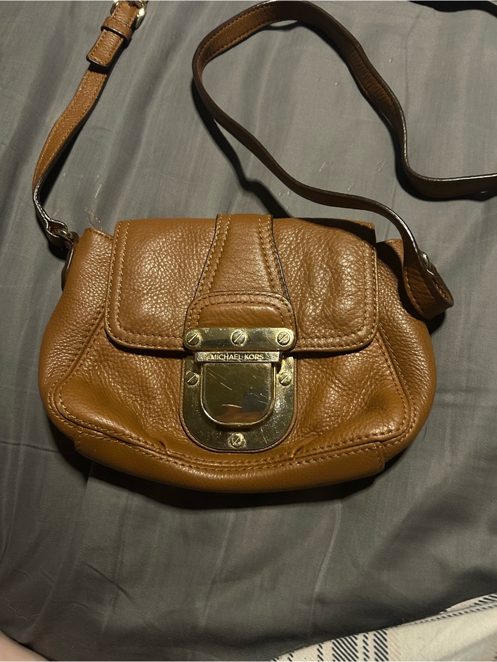 Michael Kors Tan Pebbled Leather Crossbody with Gold Hardware